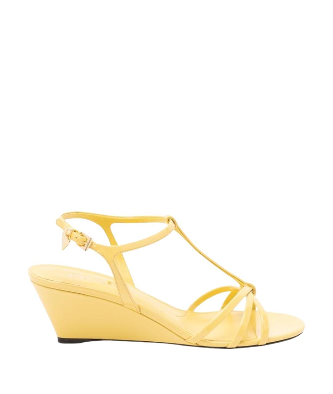 PRADA Желтые кожаные босоножки, фото 1