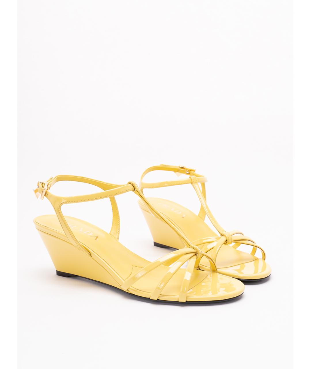 PRADA Желтые кожаные босоножки, фото 5