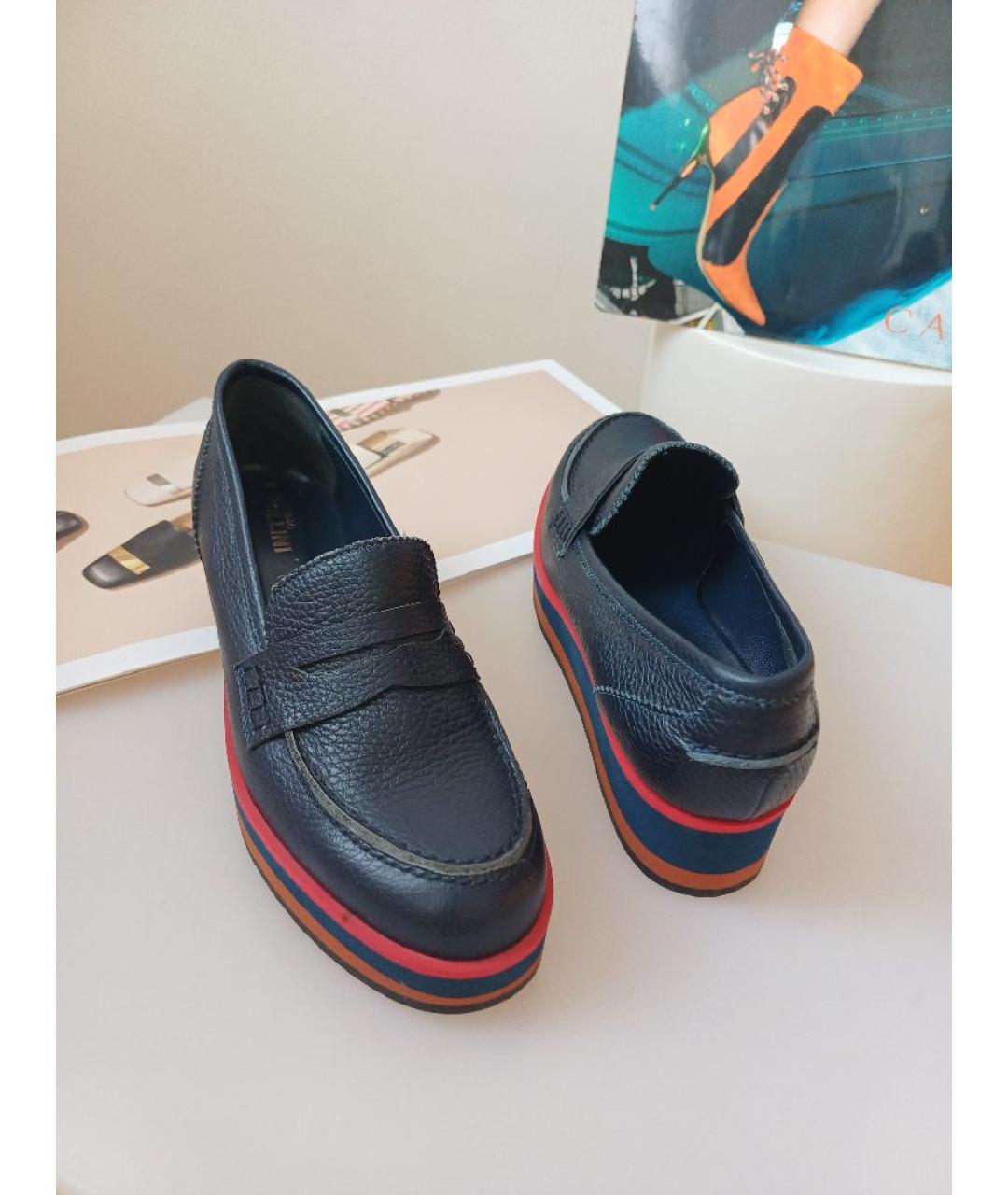 POLLINI Темно-синие кожаные мокасины, фото 4