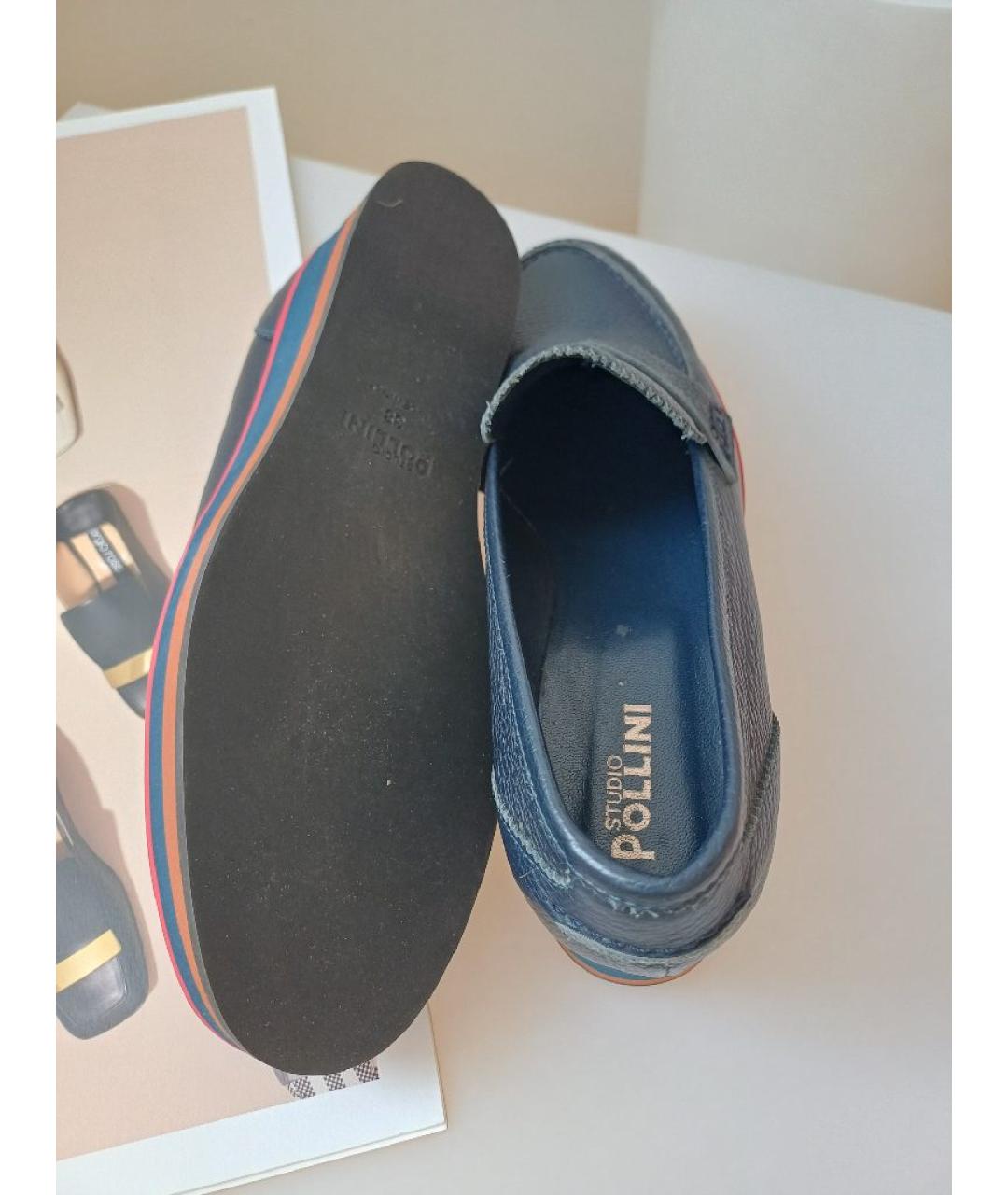 POLLINI Темно-синие кожаные мокасины, фото 8