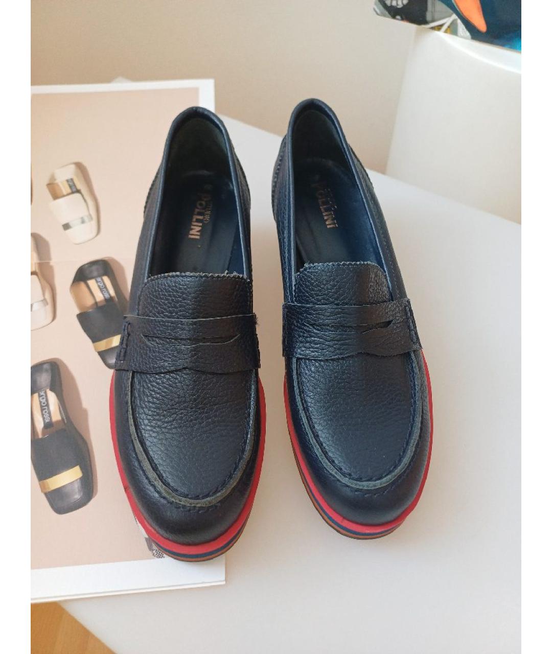 POLLINI Темно-синие кожаные мокасины, фото 6