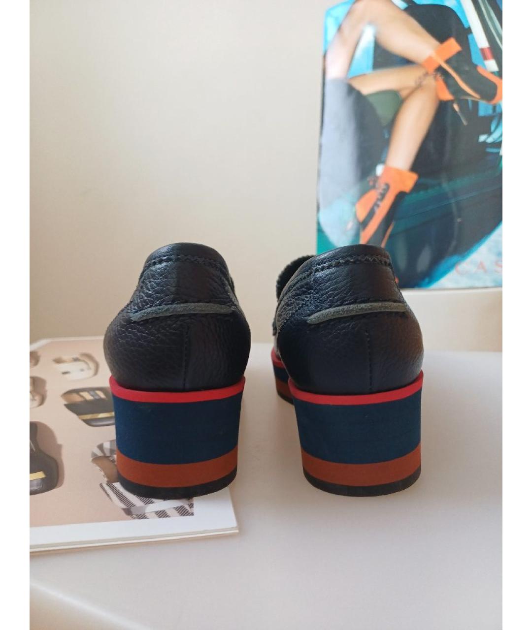 POLLINI Темно-синие кожаные мокасины, фото 7