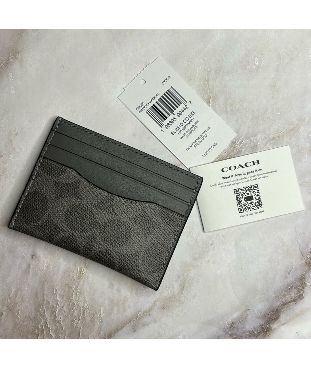 COACH Антрацитовый кожаный кардхолдер, фото 2