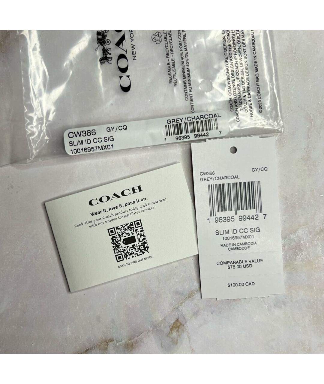 COACH Антрацитовый кожаный кардхолдер, фото 6