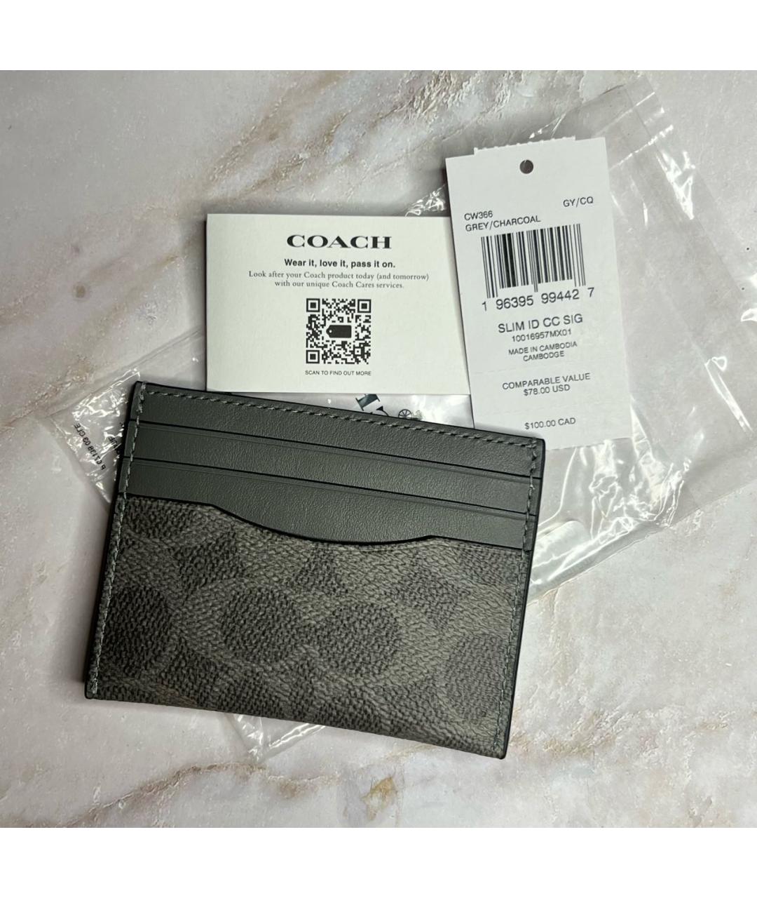 COACH Антрацитовый кожаный кардхолдер, фото 8