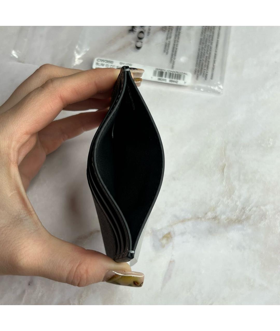 COACH Антрацитовый кожаный кардхолдер, фото 5