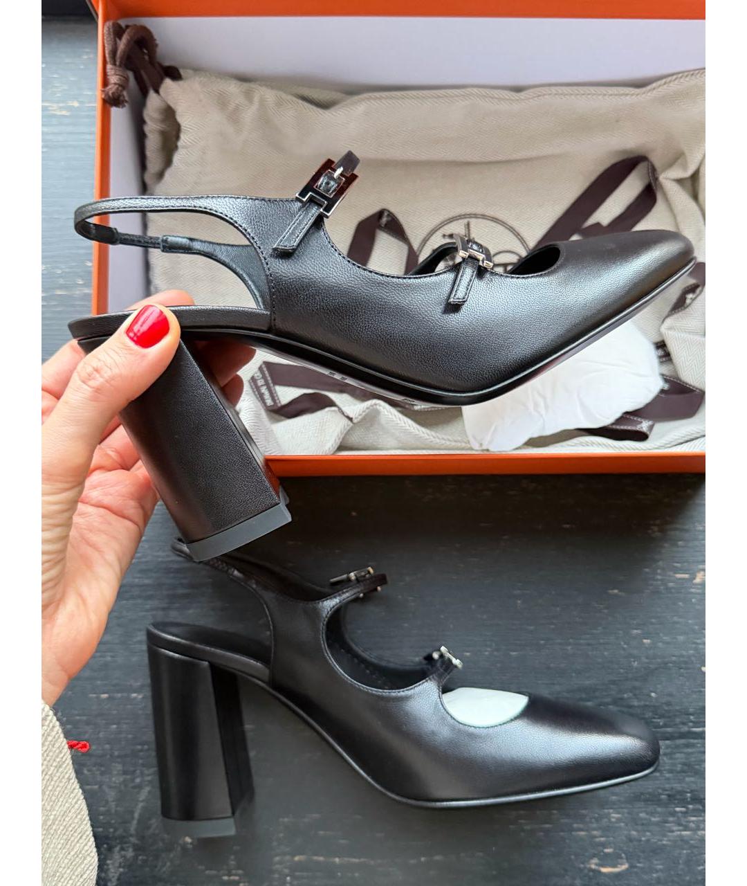 HERMES Черные кожаные туфли, фото 6