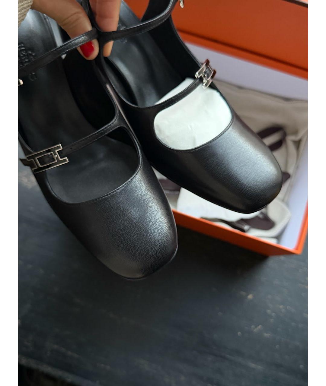 HERMES Черные кожаные туфли, фото 2