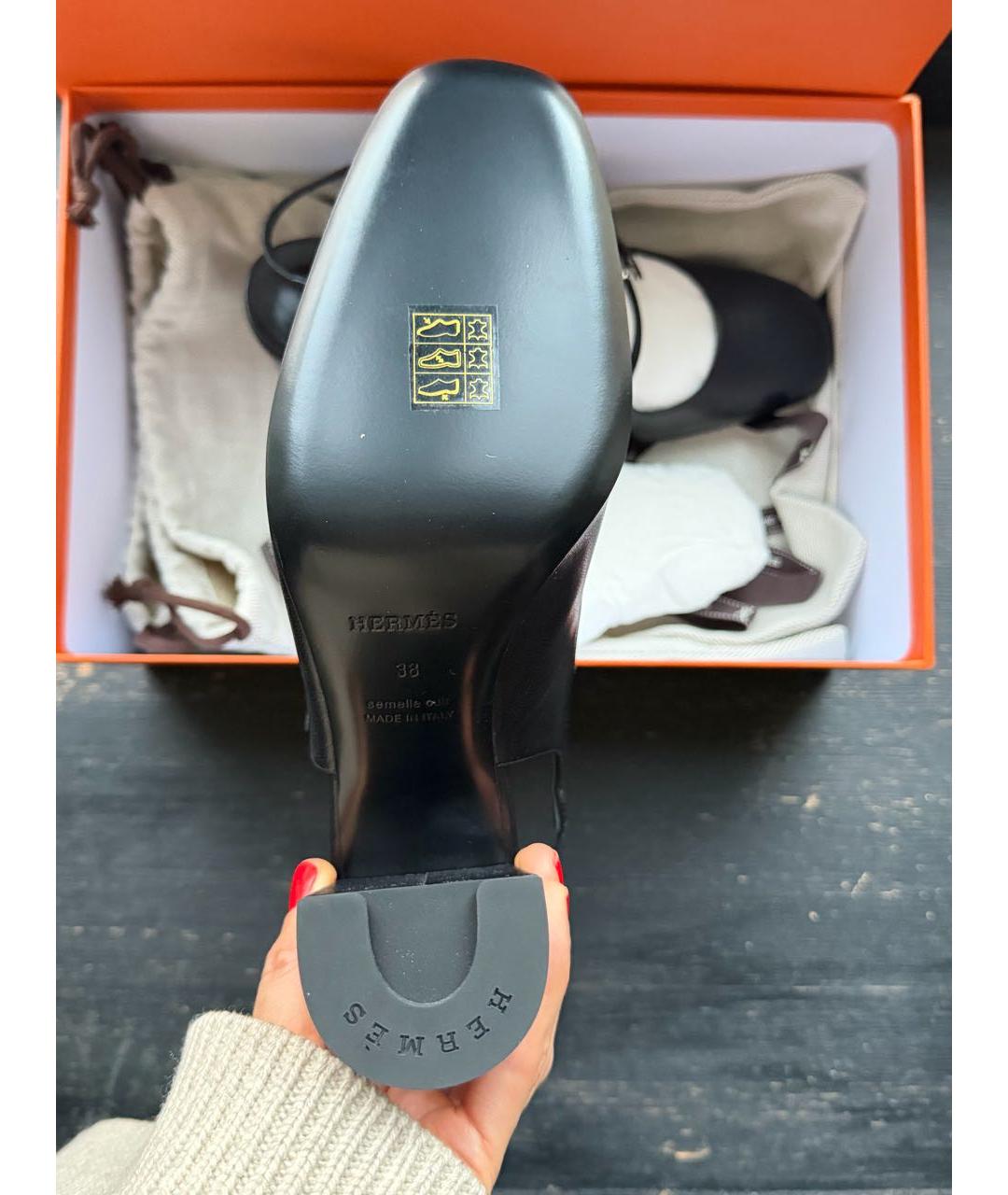 HERMES Черные кожаные туфли, фото 3