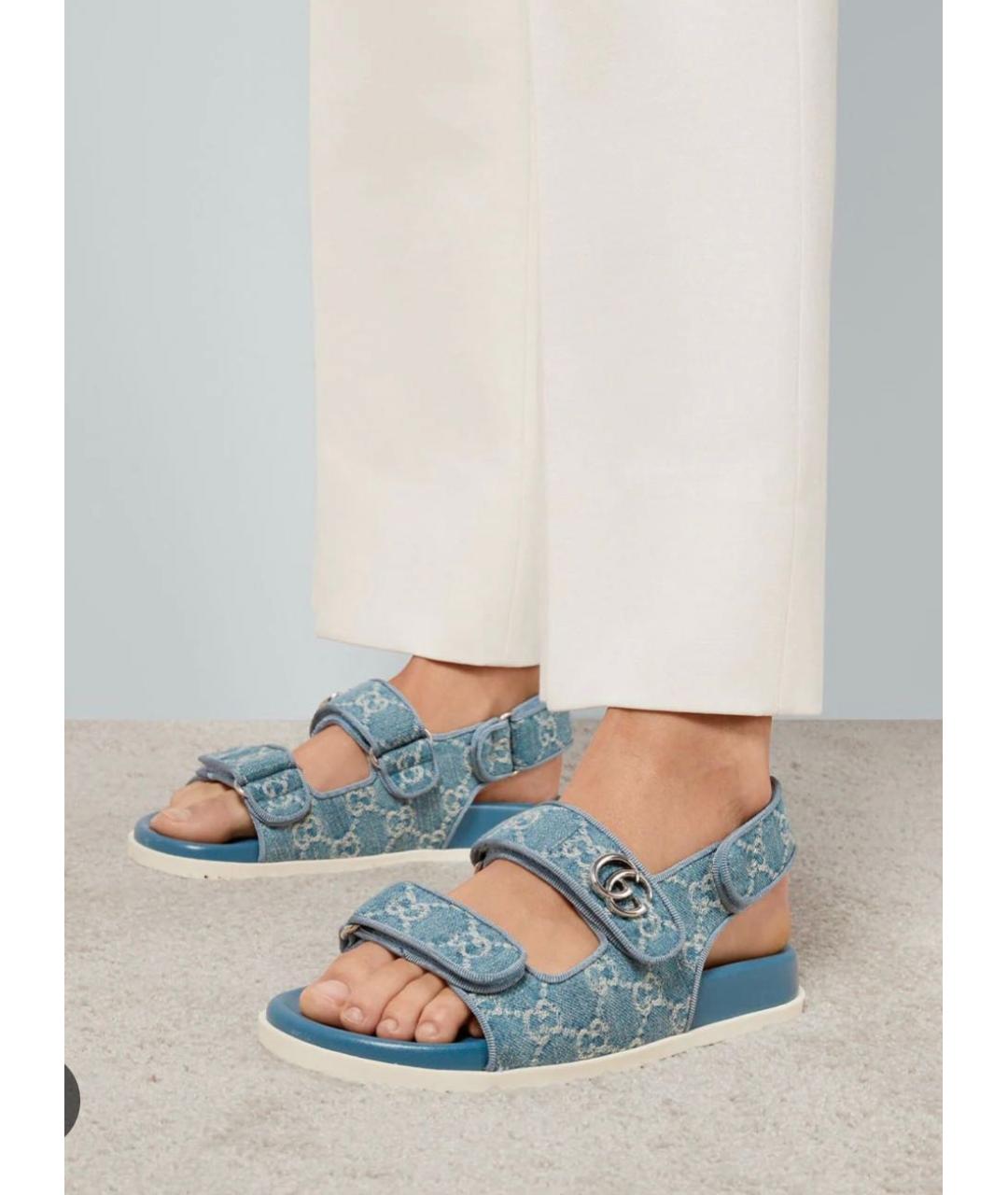 GUCCI Синие текстильные сандалии, фото 8