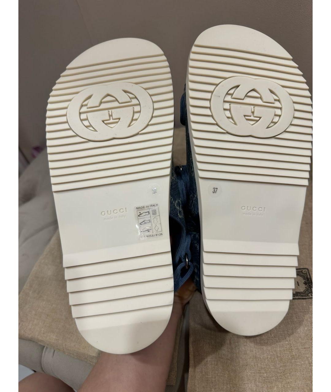 GUCCI Синие текстильные сандалии, фото 5