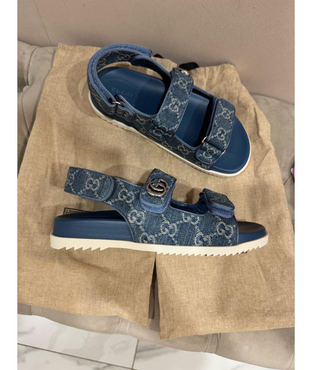 GUCCI Синие текстильные сандалии, фото 9