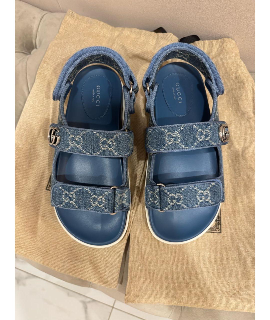 GUCCI Синие текстильные сандалии, фото 3