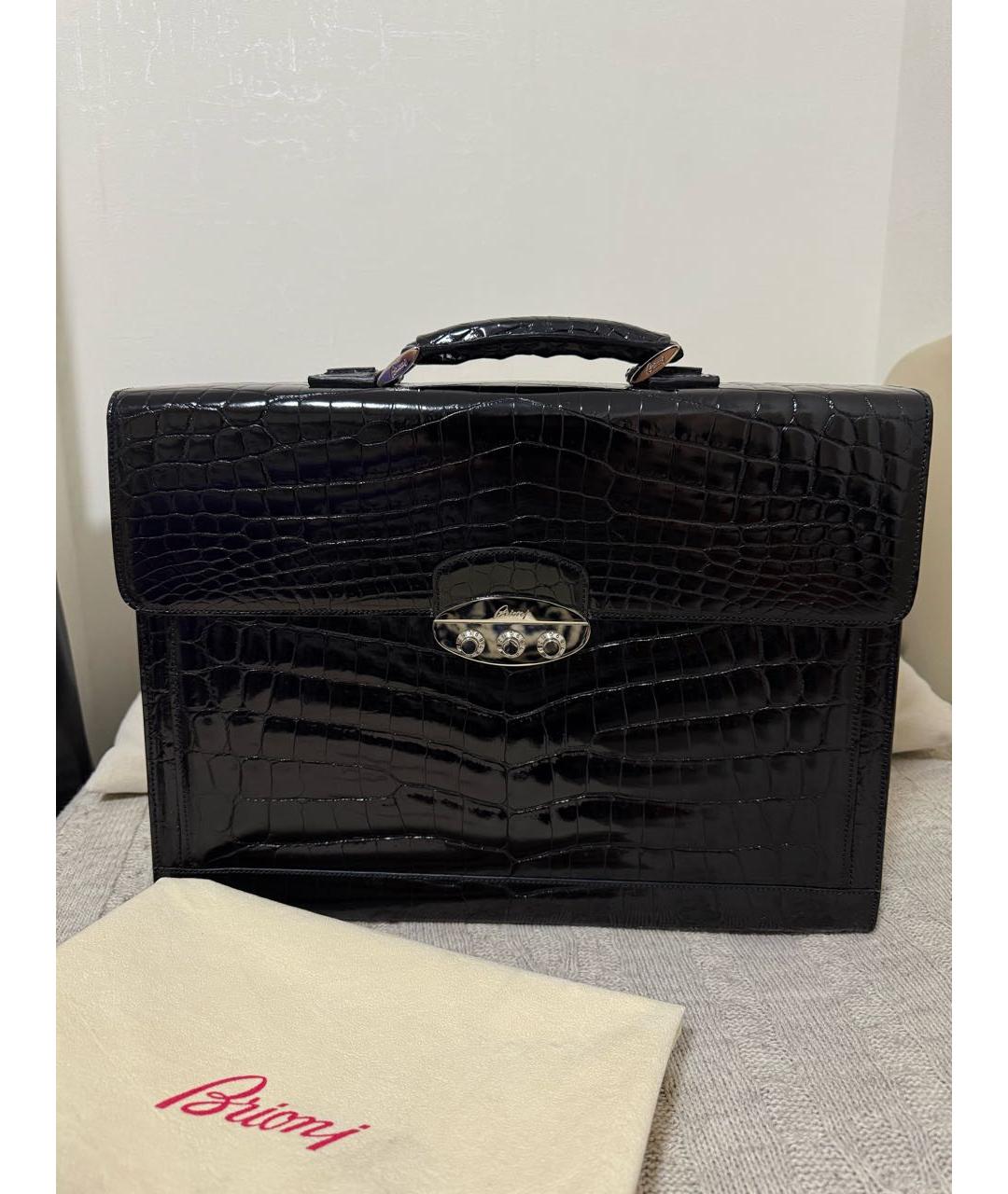 BRIONI Черный портфель из экзотической кожи, фото 9