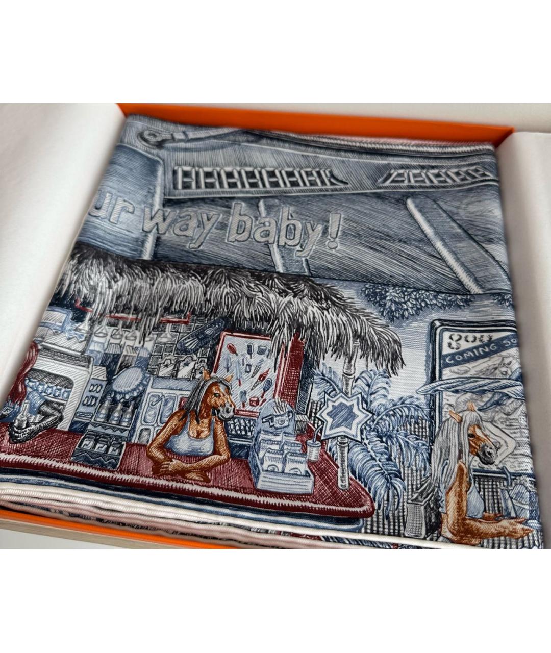 HERMES Темно-синий шелковый платок, фото 4