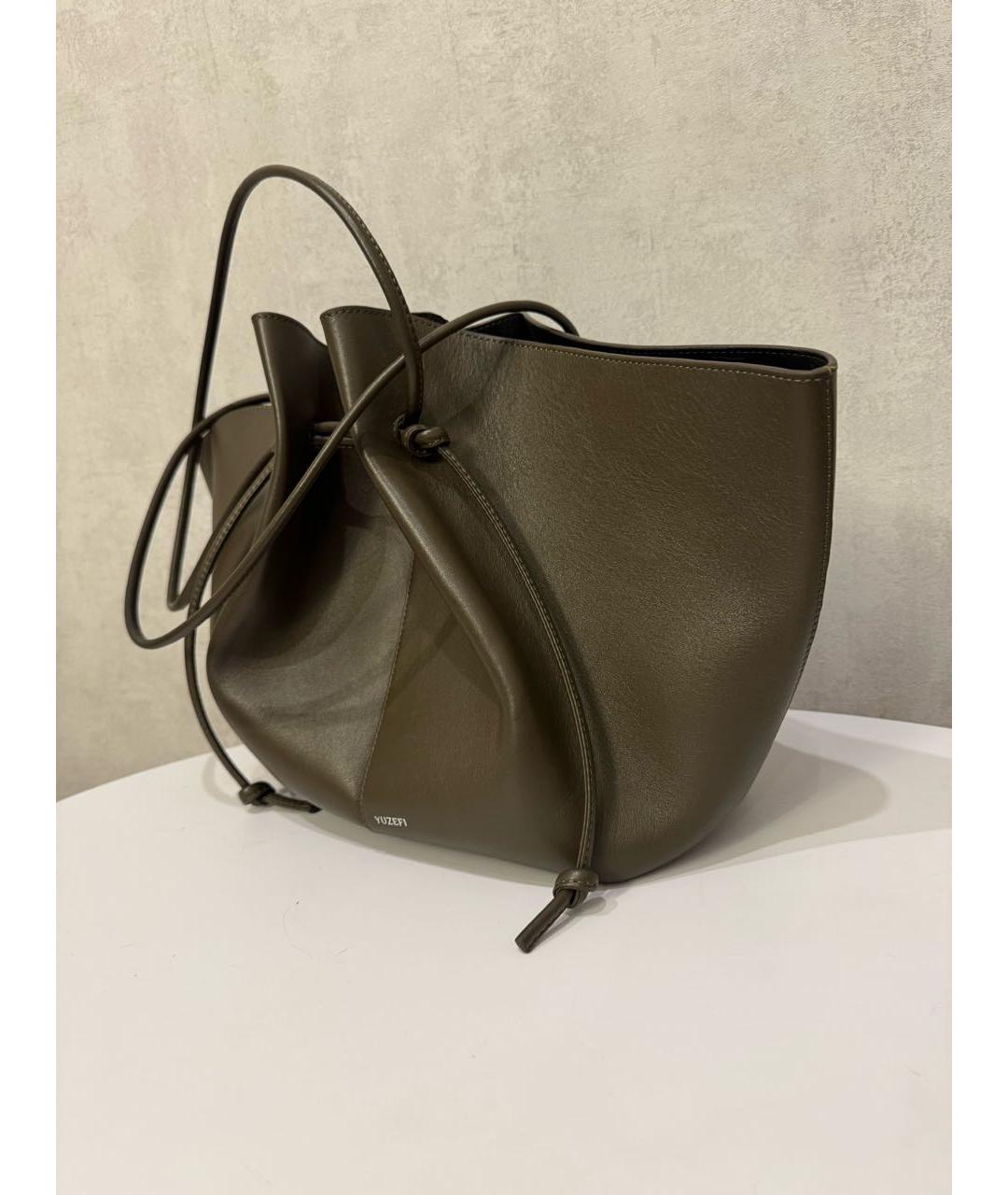 YUZEFI Хаки кожаная сумка тоут, фото 2