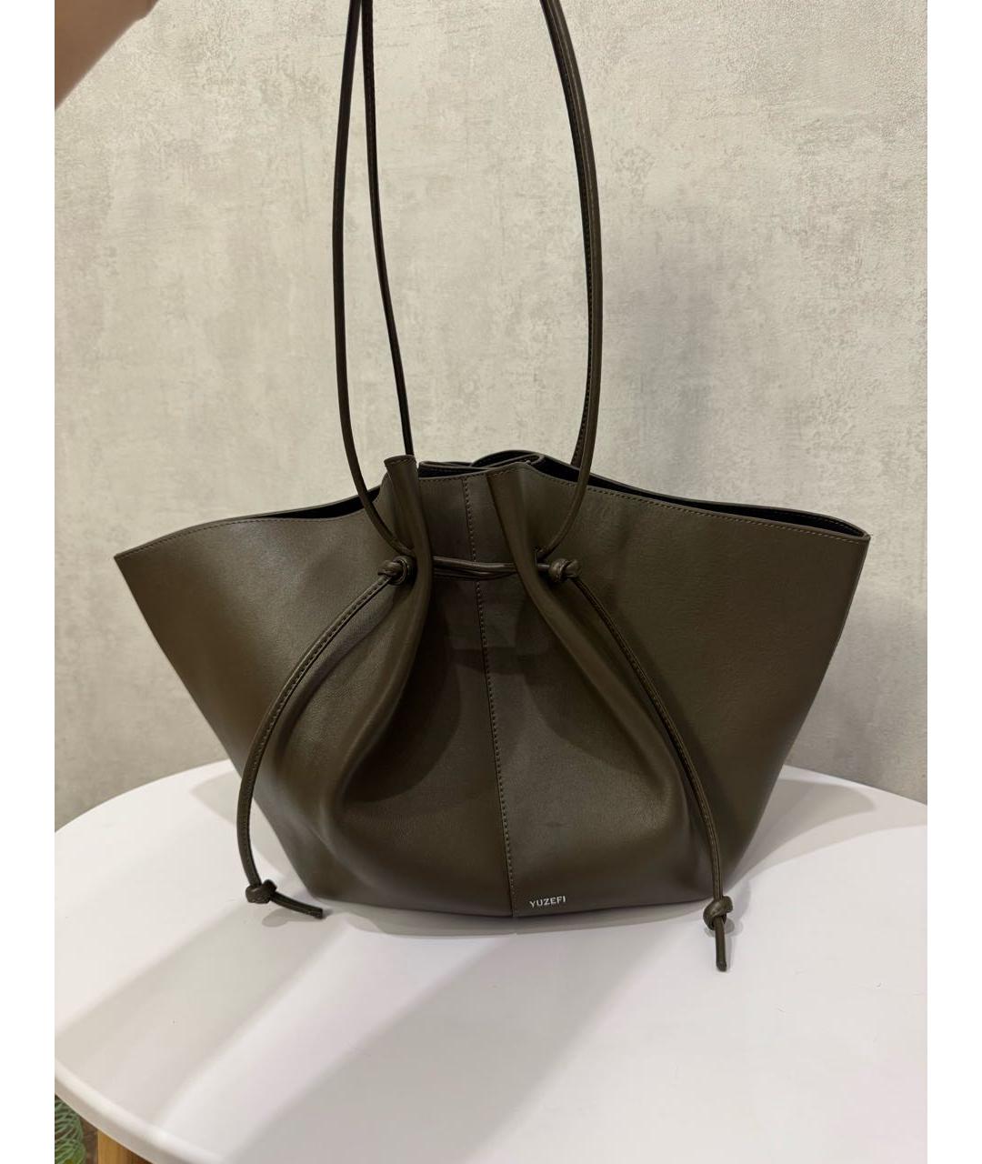 YUZEFI Хаки кожаная сумка тоут, фото 8