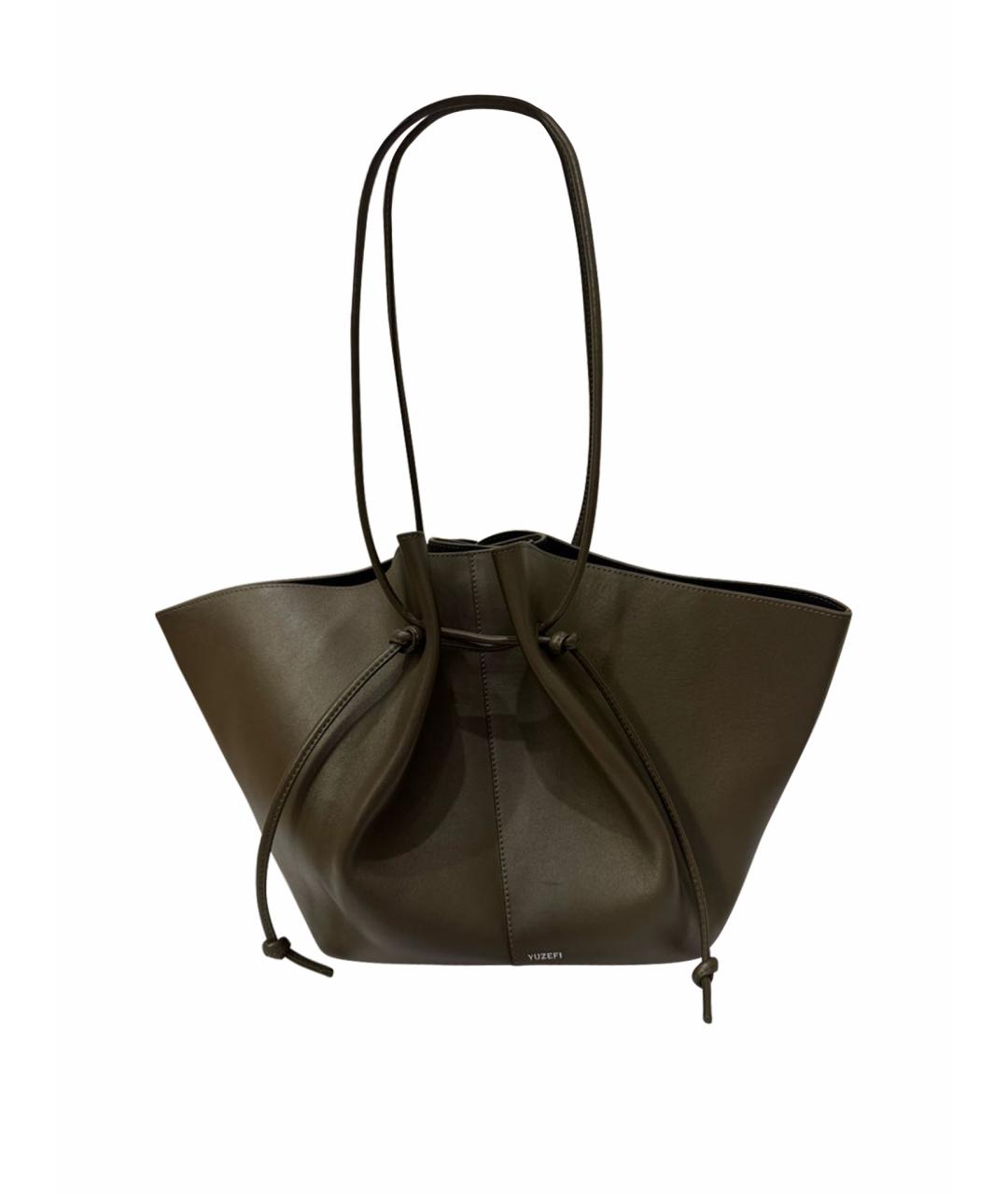 YUZEFI Хаки кожаная сумка тоут, фото 1