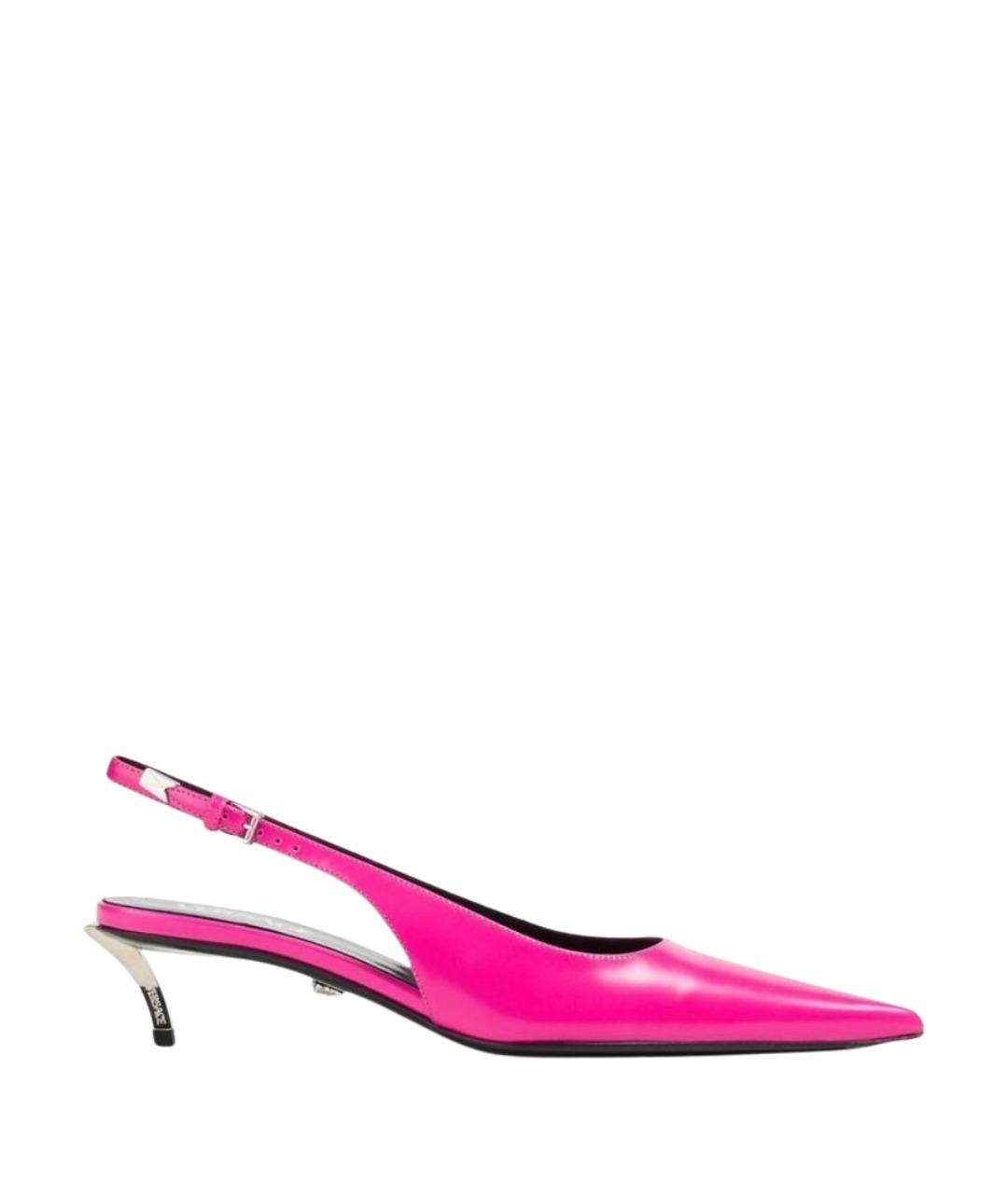 VERSACE Фуксия кожаные лодочки на низком каблуке, фото 1