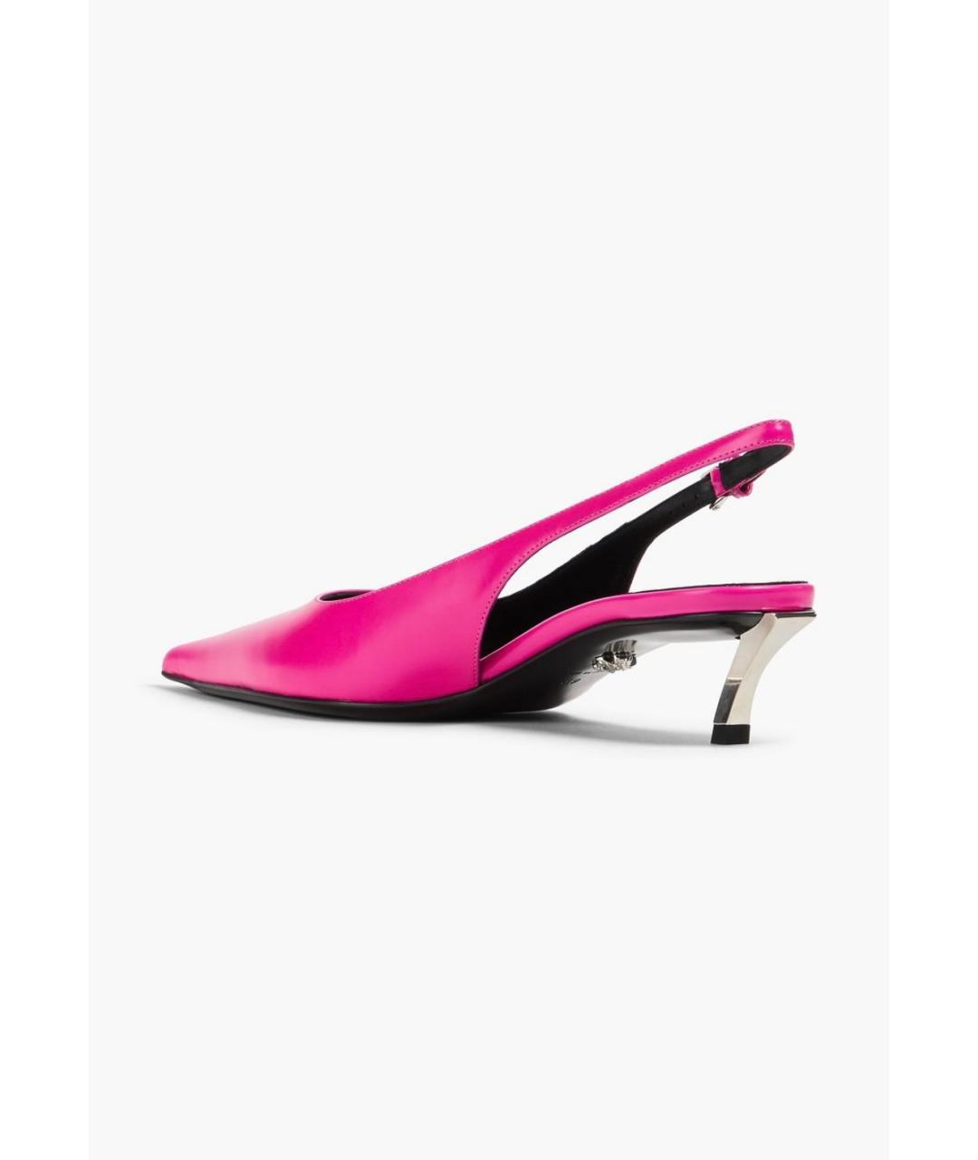 VERSACE Фуксия кожаные лодочки на низком каблуке, фото 3