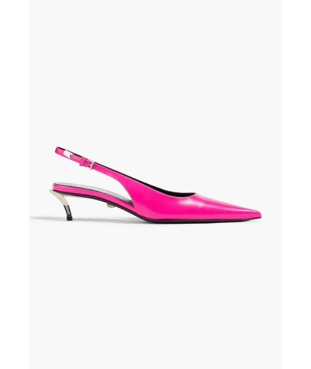 VERSACE Фуксия кожаные лодочки на низком каблуке, фото 5