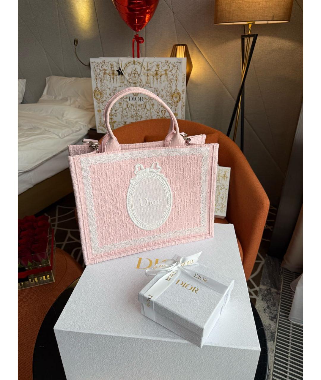 CHRISTIAN DIOR Розовая тканевая сумка тоут, фото 3
