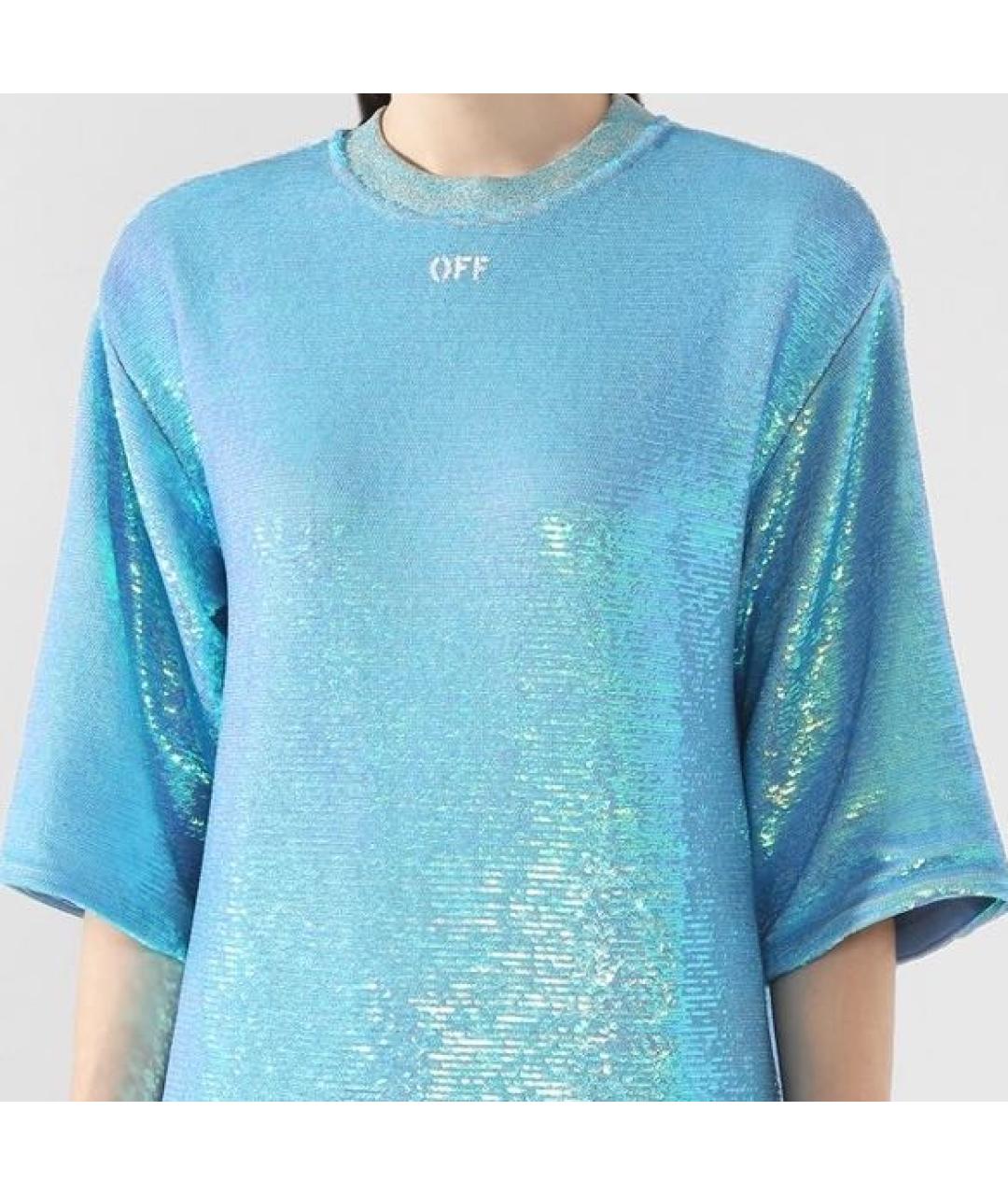 OFF-WHITE Бирюзовое хлопковое повседневное платье, фото 3