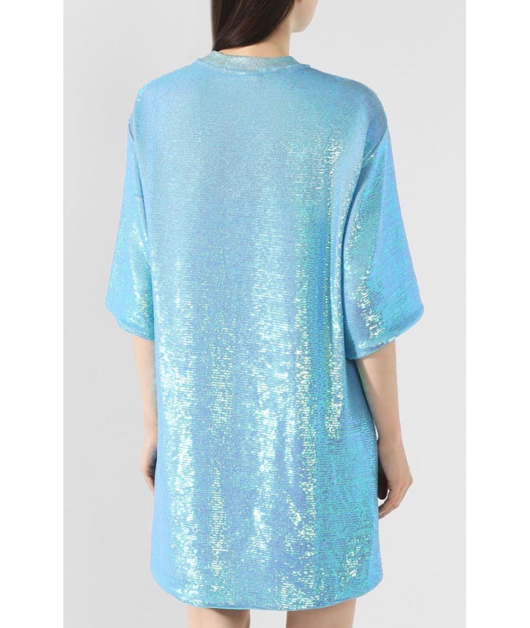 OFF-WHITE Бирюзовое хлопковое повседневное платье, фото 4