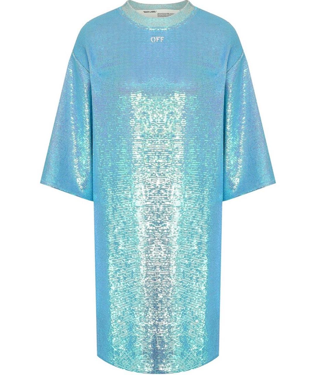OFF-WHITE Бирюзовое хлопковое повседневное платье, фото 1