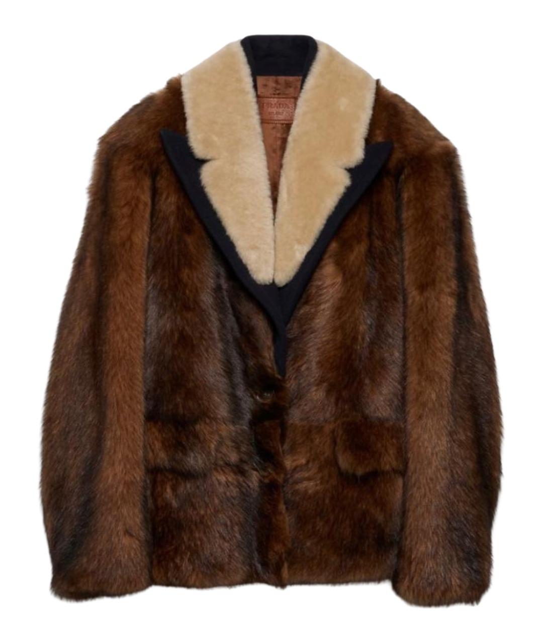 PRADA Коричневая меховая шуба, фото 1