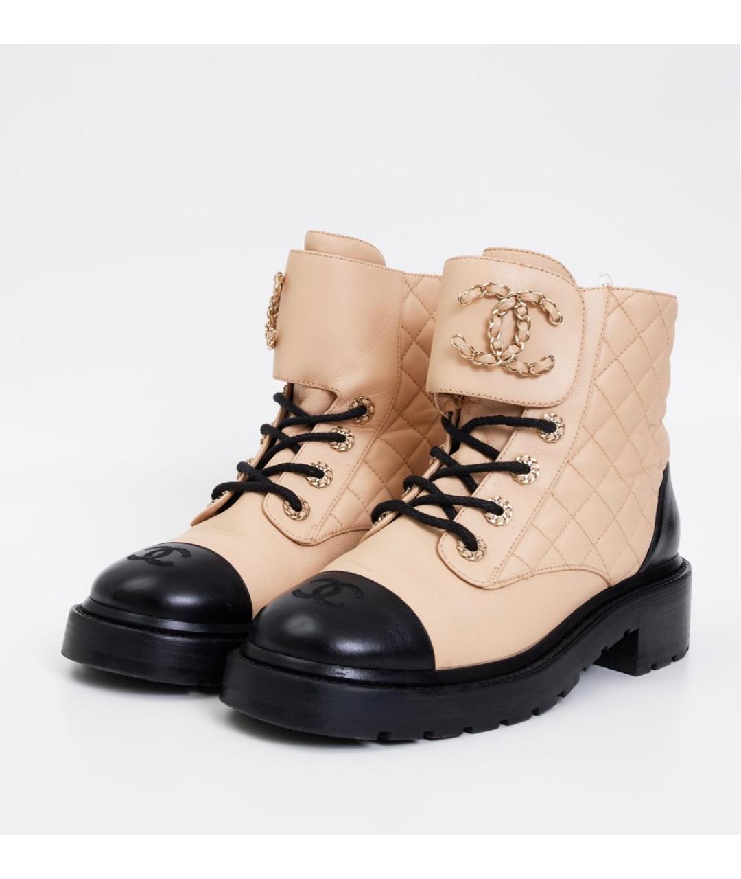 CHANEL Бежевые кожаные ботинки, фото 2