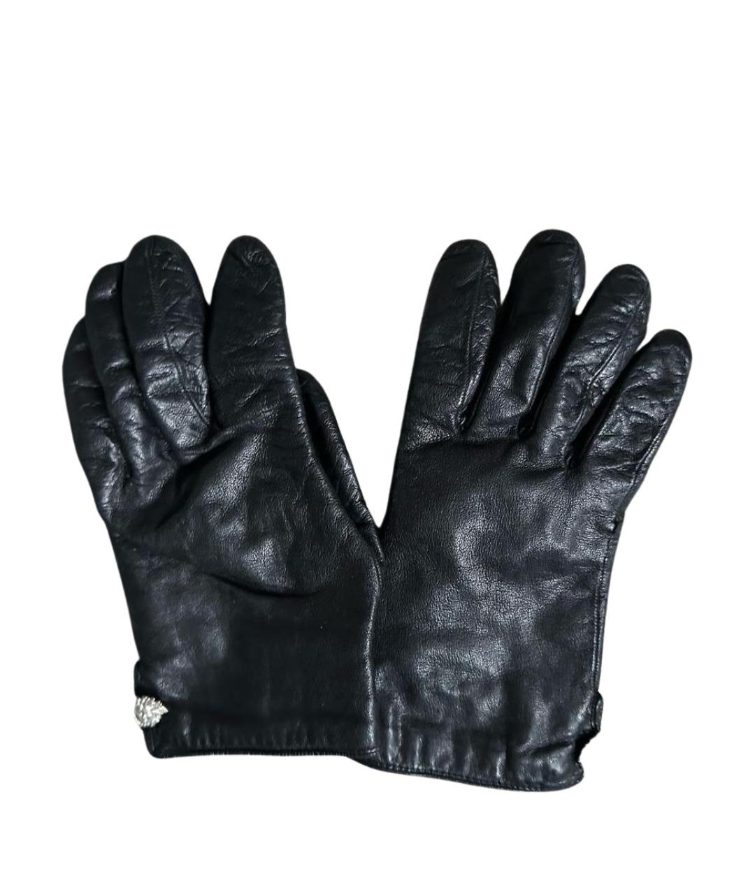 VERSACE Черные кожаные перчатки, фото 1