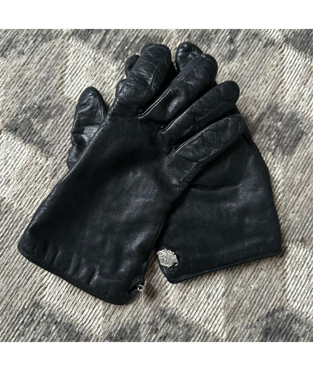 VERSACE Черные кожаные перчатки, фото 6