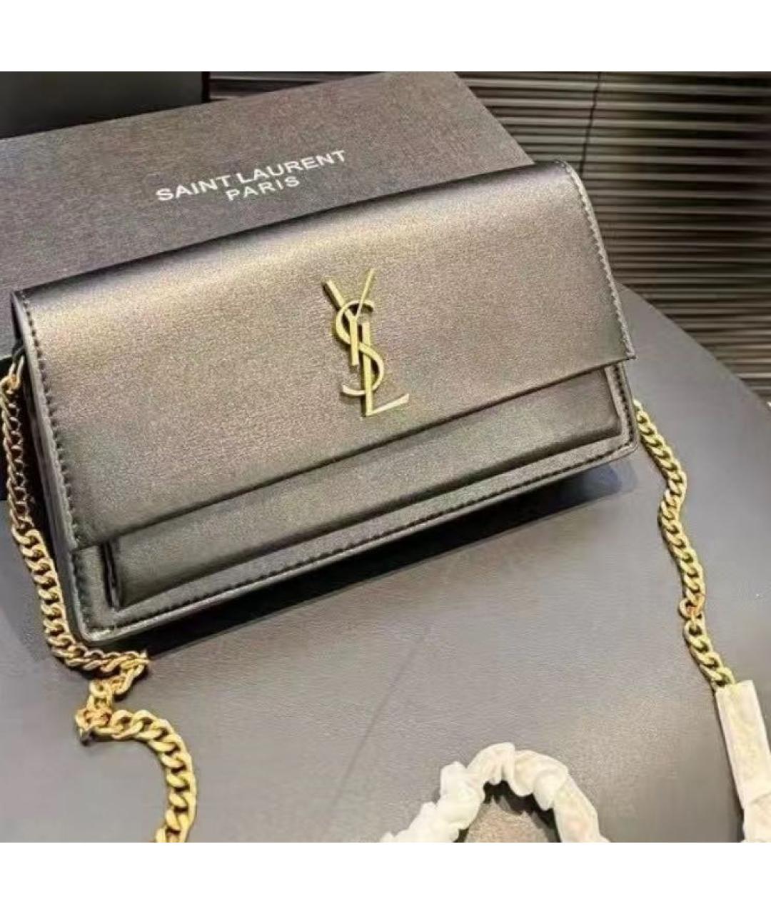 SAINT LAURENT Черная кожаная сумка через плечо, фото 5