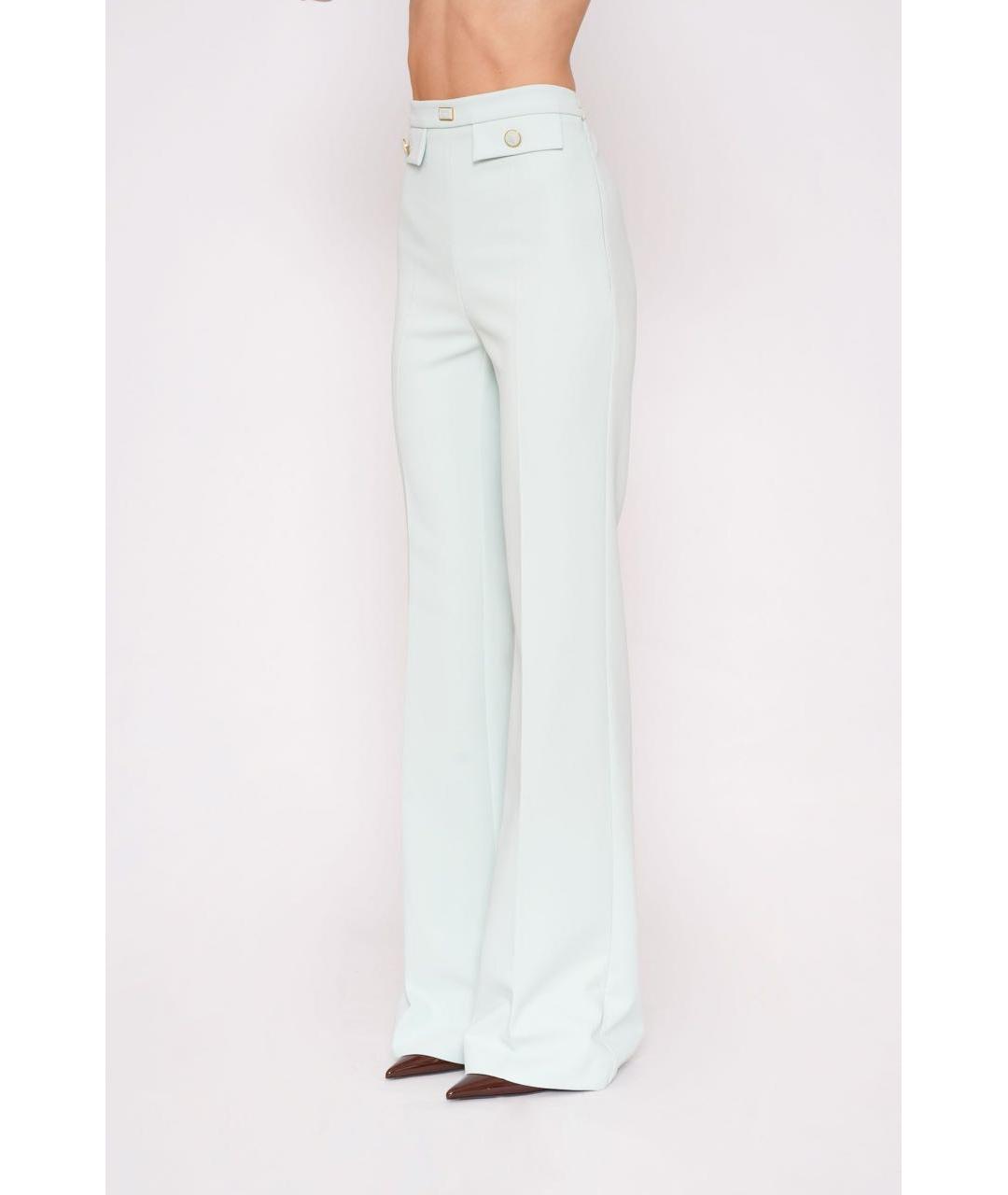 ELISABETTA FRANCHI Бирюзовые полиэстеровые брюки узкие, фото 3