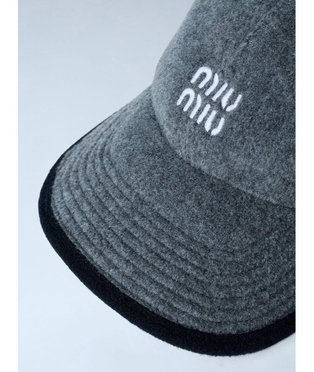 MIU MIU Серая шерстяная кепка, фото 3