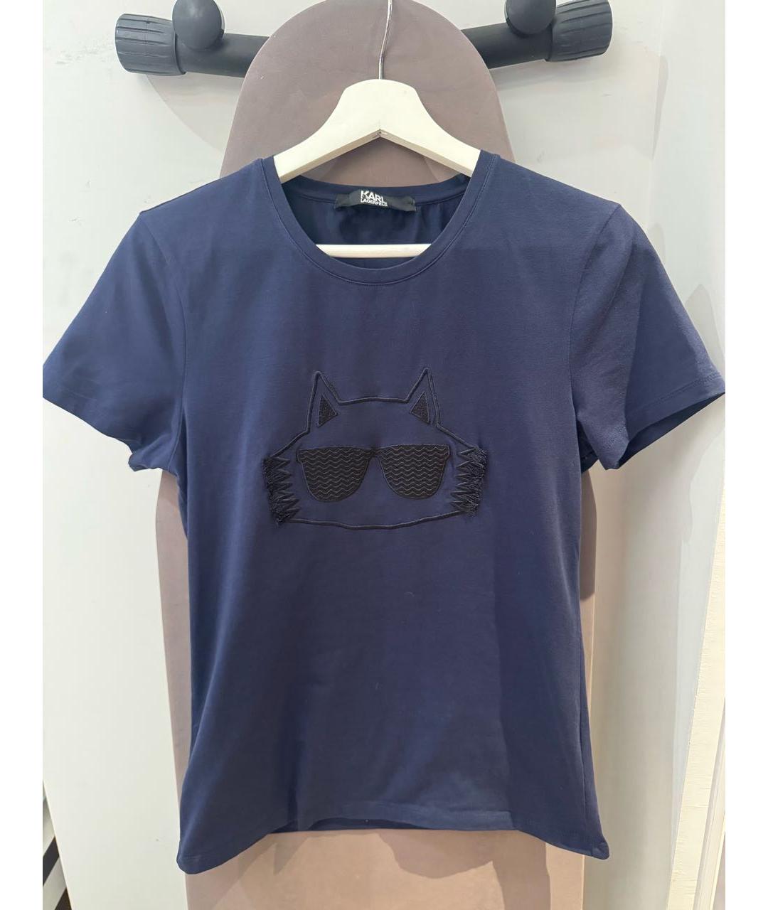 KARL LAGERFELD Темно-синяя хлопковая футболка, фото 5
