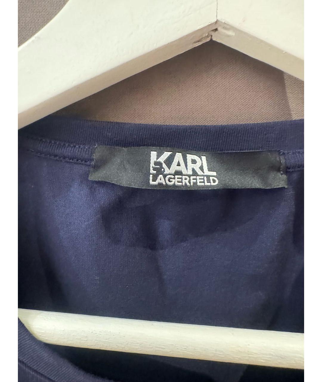 KARL LAGERFELD Темно-синяя хлопковая футболка, фото 3