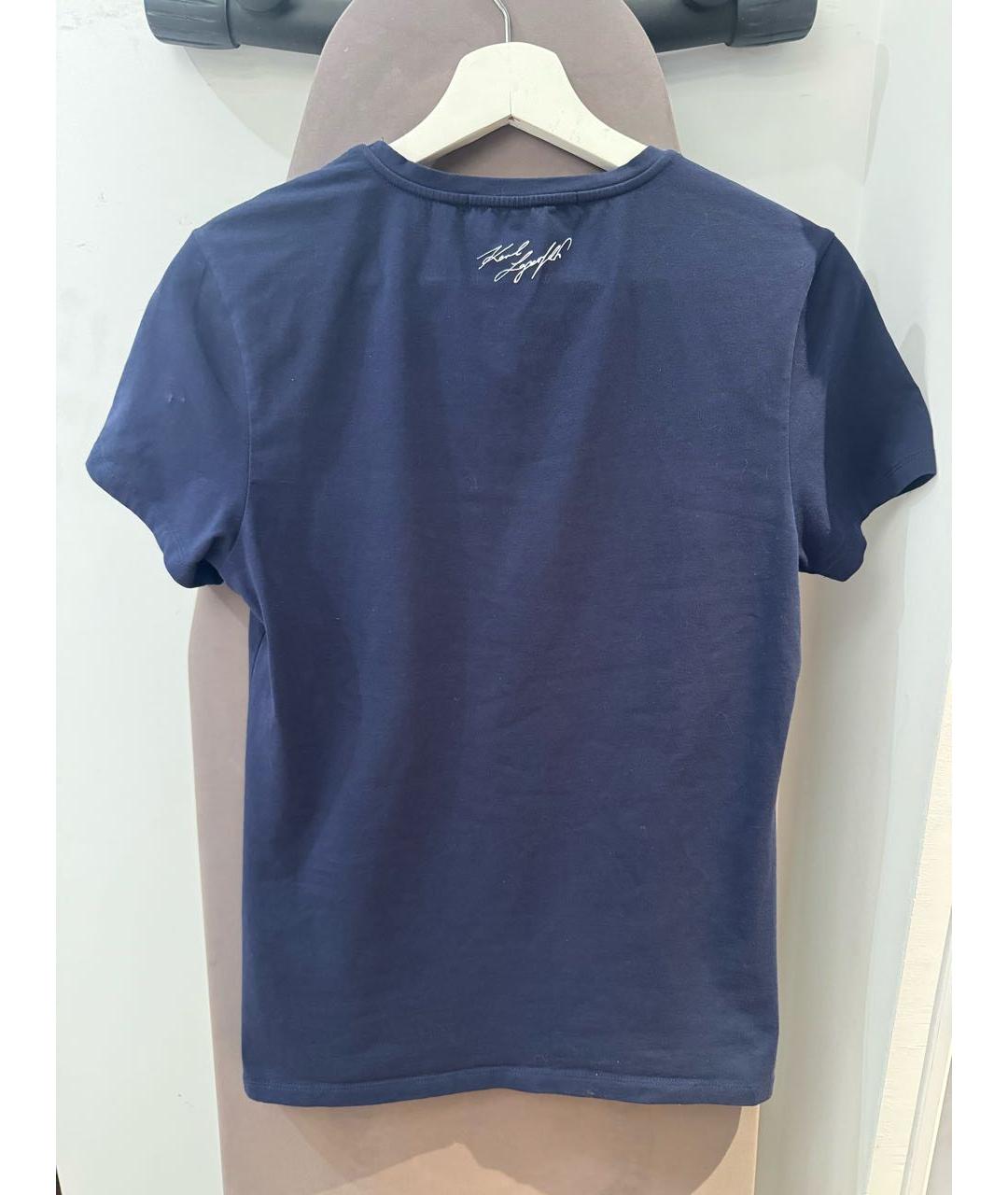 KARL LAGERFELD Темно-синяя хлопковая футболка, фото 2