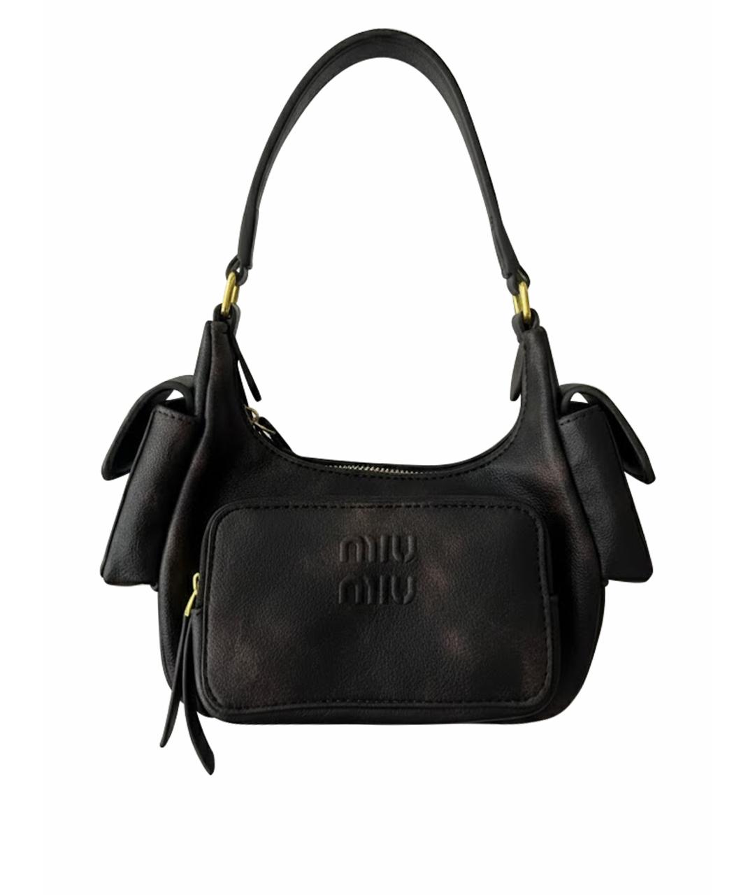 MIU MIU Антрацитовая кожаная сумка через плечо, фото 1