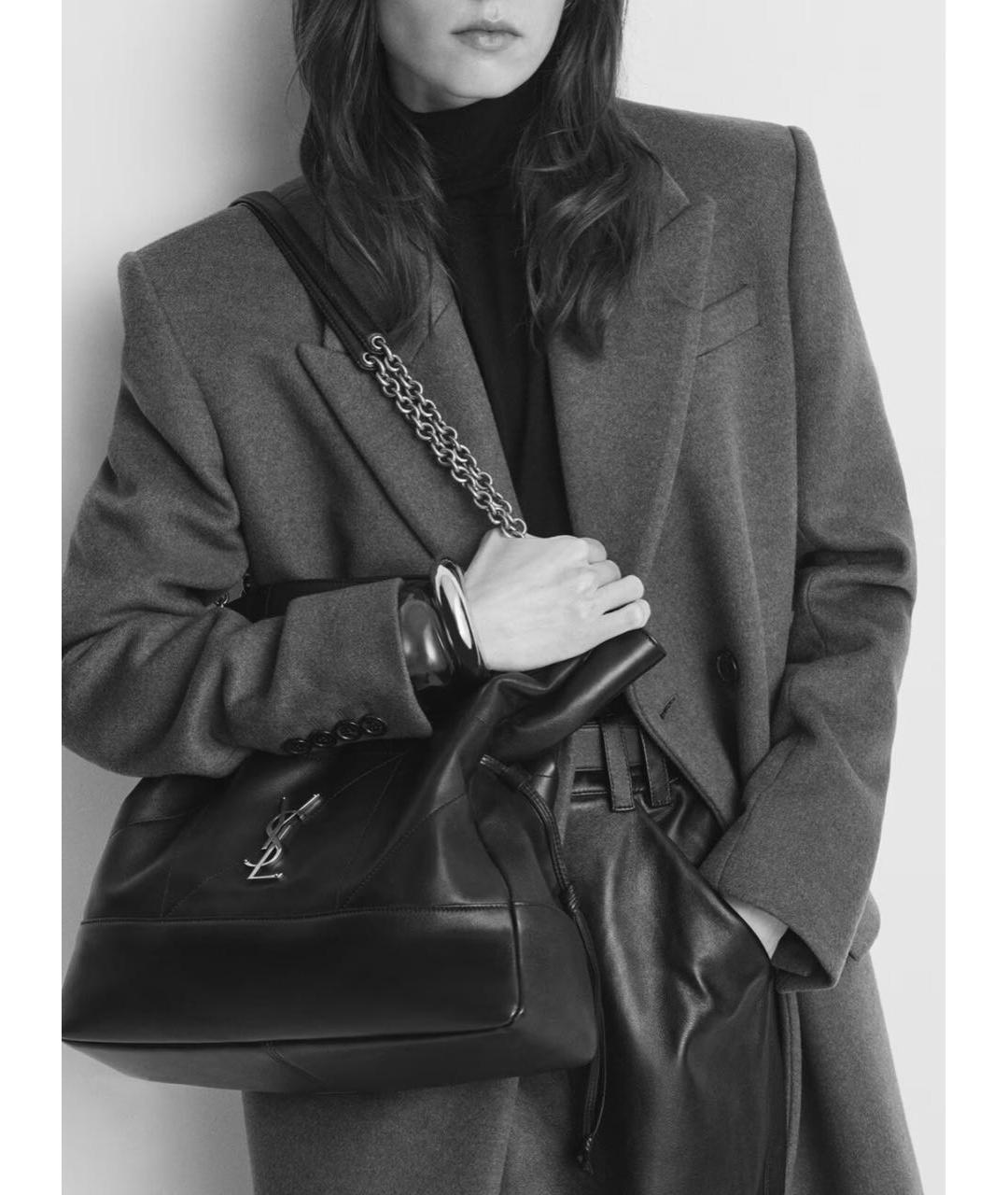 SAINT LAURENT Черная кожаная сумка с короткими ручками, фото 2