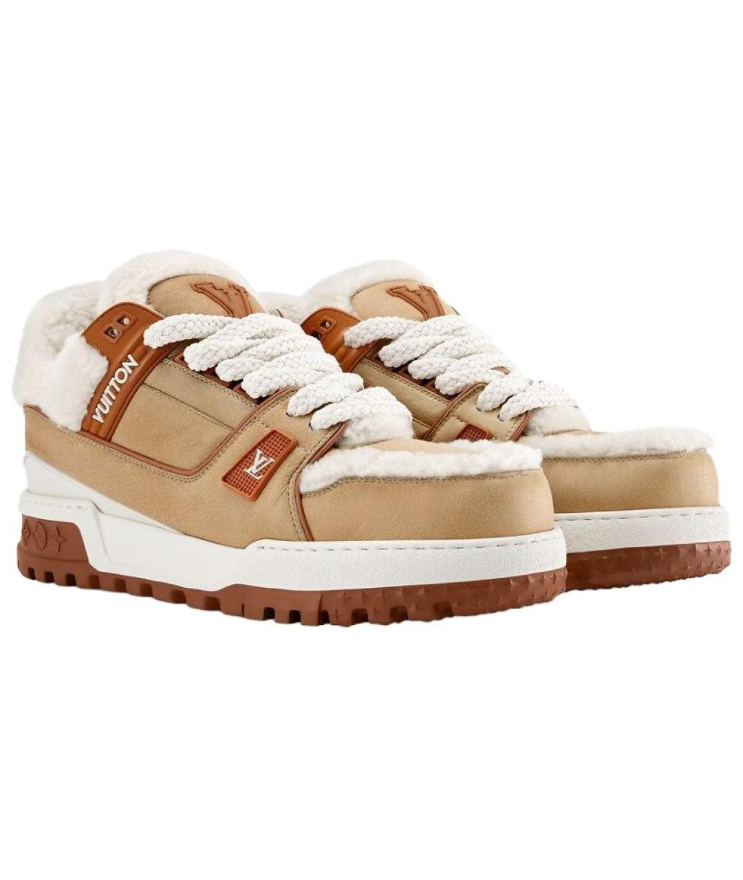 LOUIS VUITTON Бежевые замшевые кроссовки, фото 3
