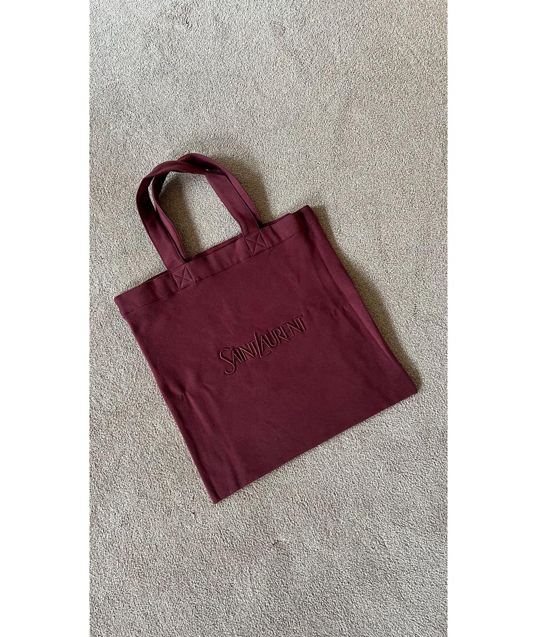 SAINT LAURENT Бордовая хлопковая сумка тоут, фото 4