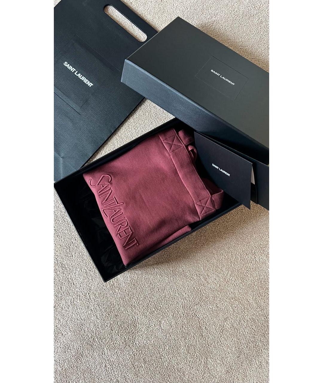 SAINT LAURENT Бордовая хлопковая сумка тоут, фото 3