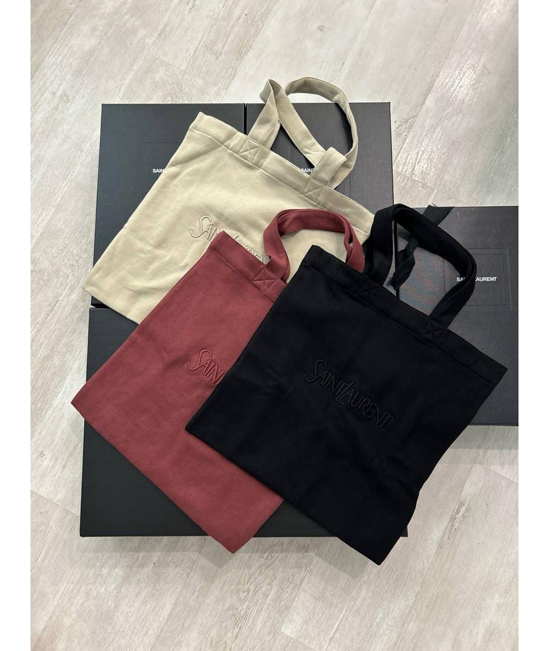 SAINT LAURENT Черная хлопковая сумка тоут, фото 2