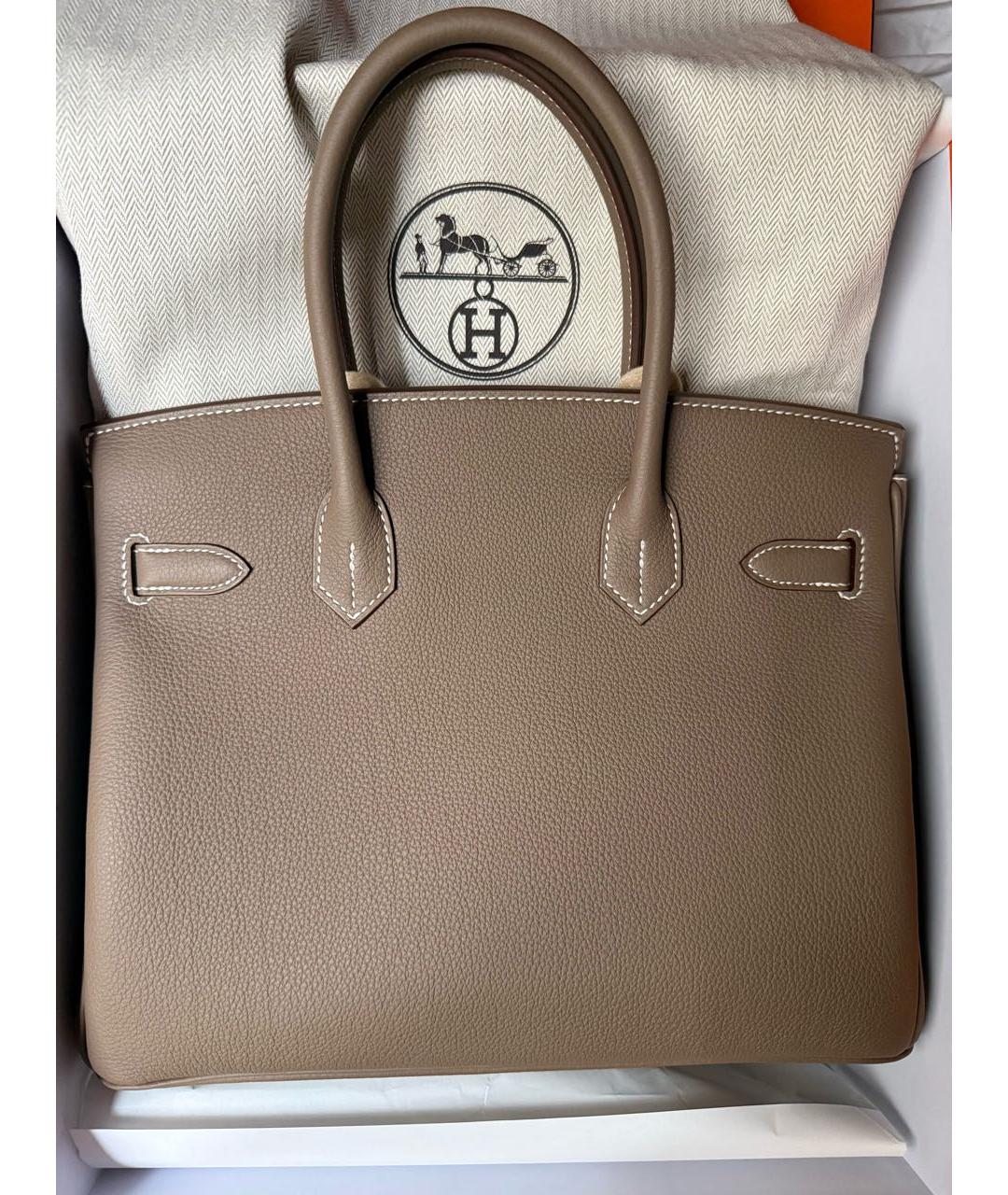 HERMES Серая кожаная сумка с короткими ручками, фото 2
