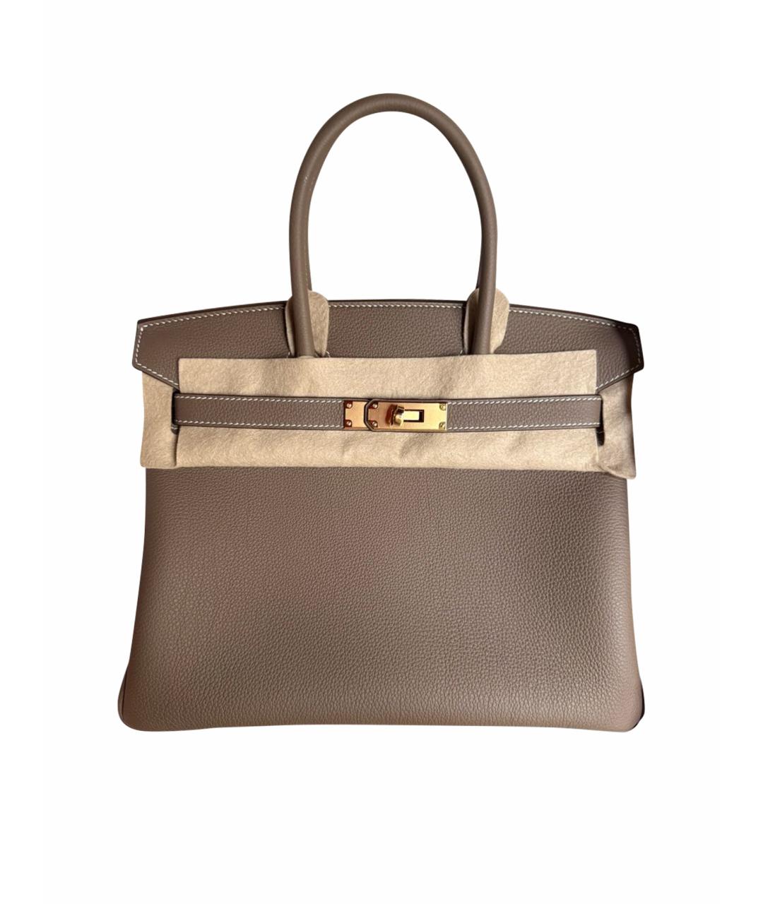 HERMES Серая кожаная сумка с короткими ручками, фото 1