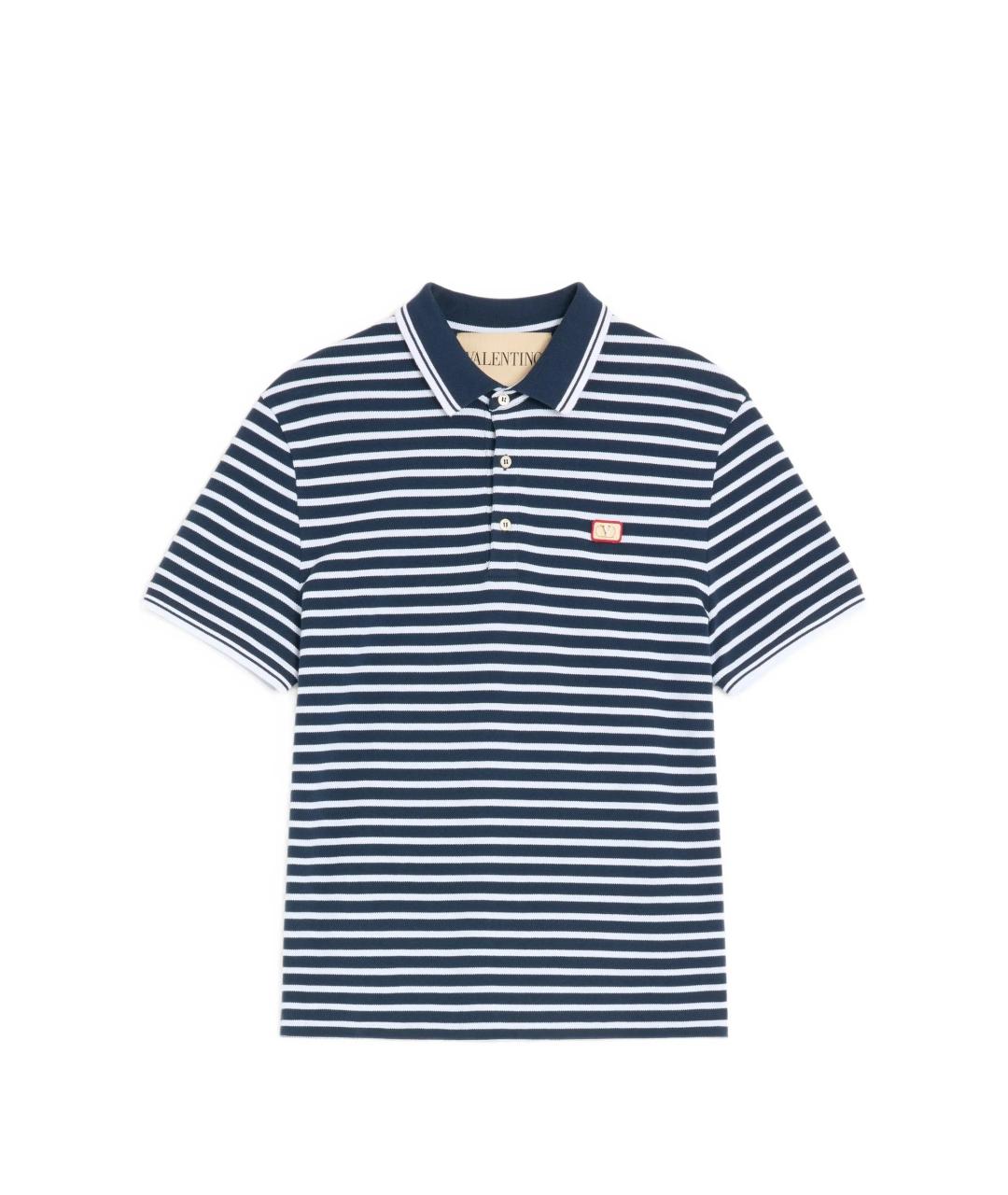 VALENTINO Синее хлопковое поло с коротким рукавом, фото 1