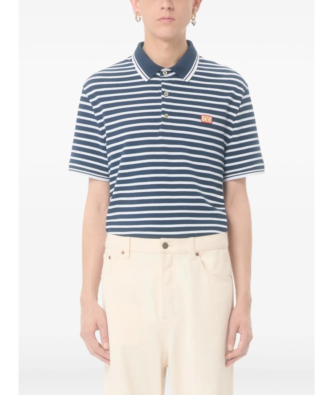 VALENTINO Синее хлопковое поло с коротким рукавом, фото 3