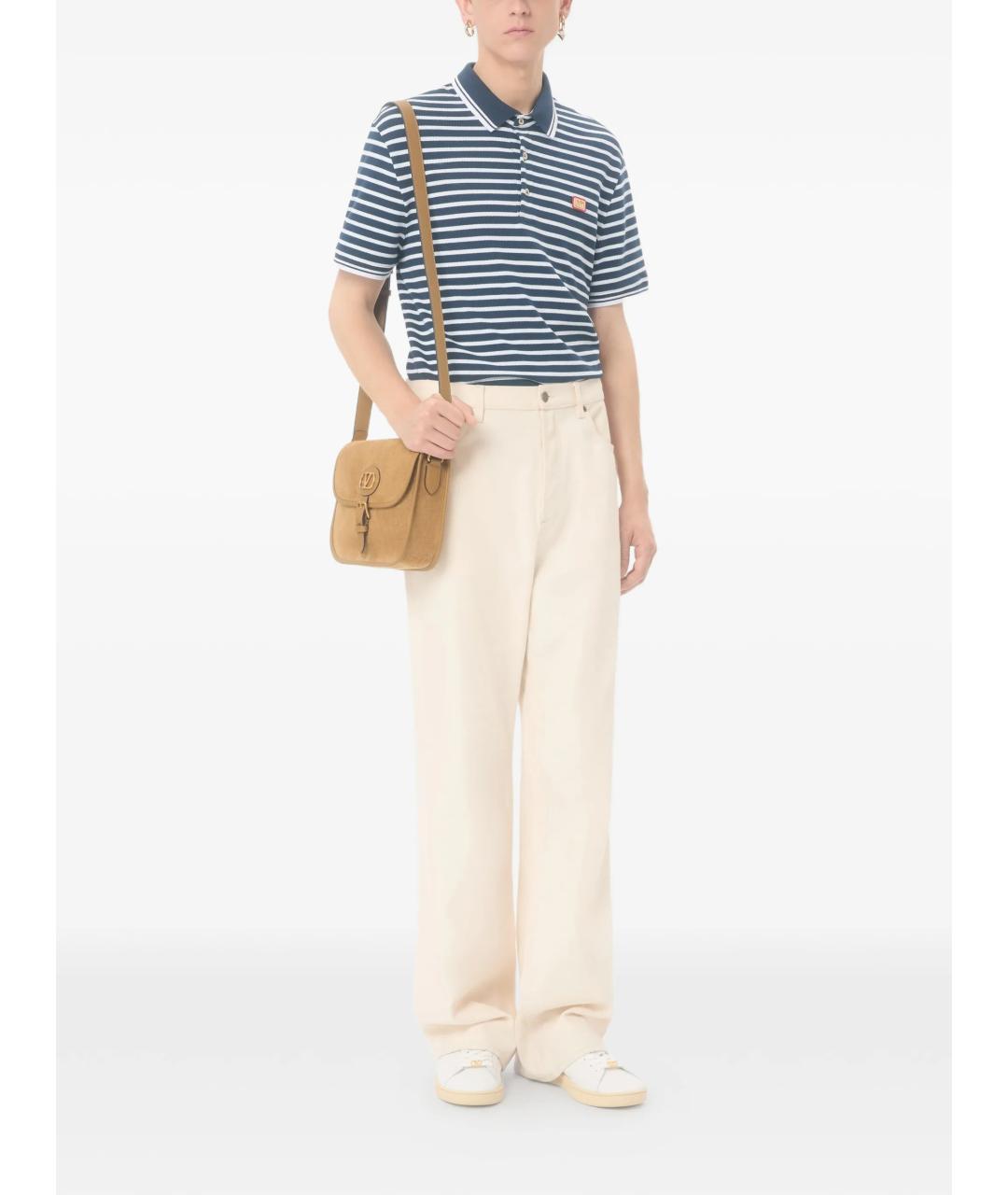 VALENTINO Синее хлопковое поло с коротким рукавом, фото 2